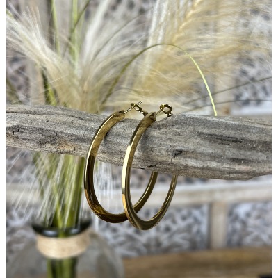 Boucles D'oreilles Créoles Plates En Alliage Doré - Occasion Très Bon état