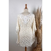 Tunique robe courte bohème fleurs crochet grande taille
