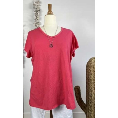 T-shirt uni effiloché taille unique - rose fuchsia