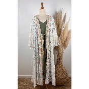 Kimono long bohème dentelle pompons grande taille