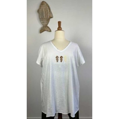 T-shirt poissons effiloché - blanc - 54 56