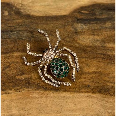 Broche Araignée Noire Strass Et émaillée - Marque Charles Le Jeune, Acier, Thème Insectes
