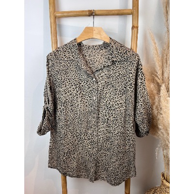 Chemise coton imprimé petit léopard grande taille
