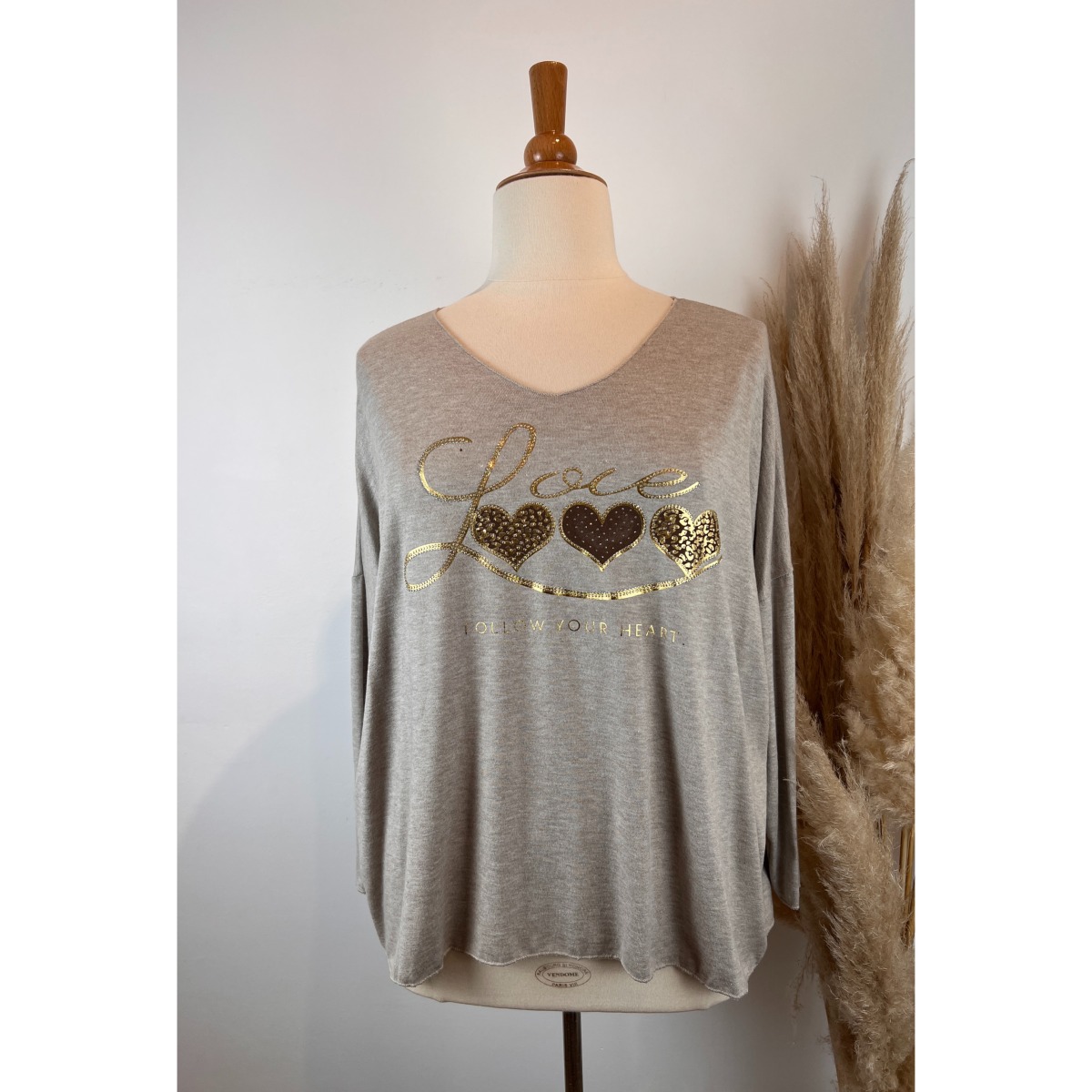 Pull love cœurs strass grande taille 