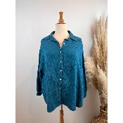 Chemise en gaze de coton bleu ptrole grande taille