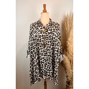 Chemise l�opard  blanc coton sweat l�ger + broches amovibles grande taille jusqu'au 60