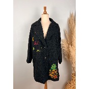 Manteau laine ananas brod noir grande taille 
