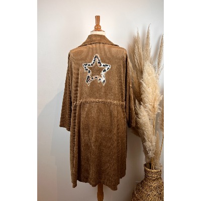 Manteau long en velours étoile léopard du 46 au 54