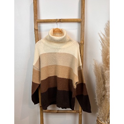 Pull col roulé cachemire dégradé rose 