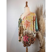 Pull fin lurex manches courtes étoile léopard grande taille
