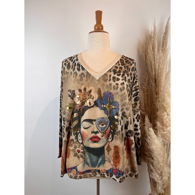 Pull lurex manches longues Frida cœur œil Grande Taille
