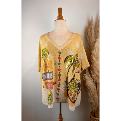 Pull lurex manches courtes toucan grande taille
