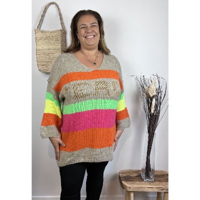 Pull Femme Oversize Col V Manches 3/4 - Style Bohème Grande Taille - Tissu Doux Pour Automne/hiver - 6