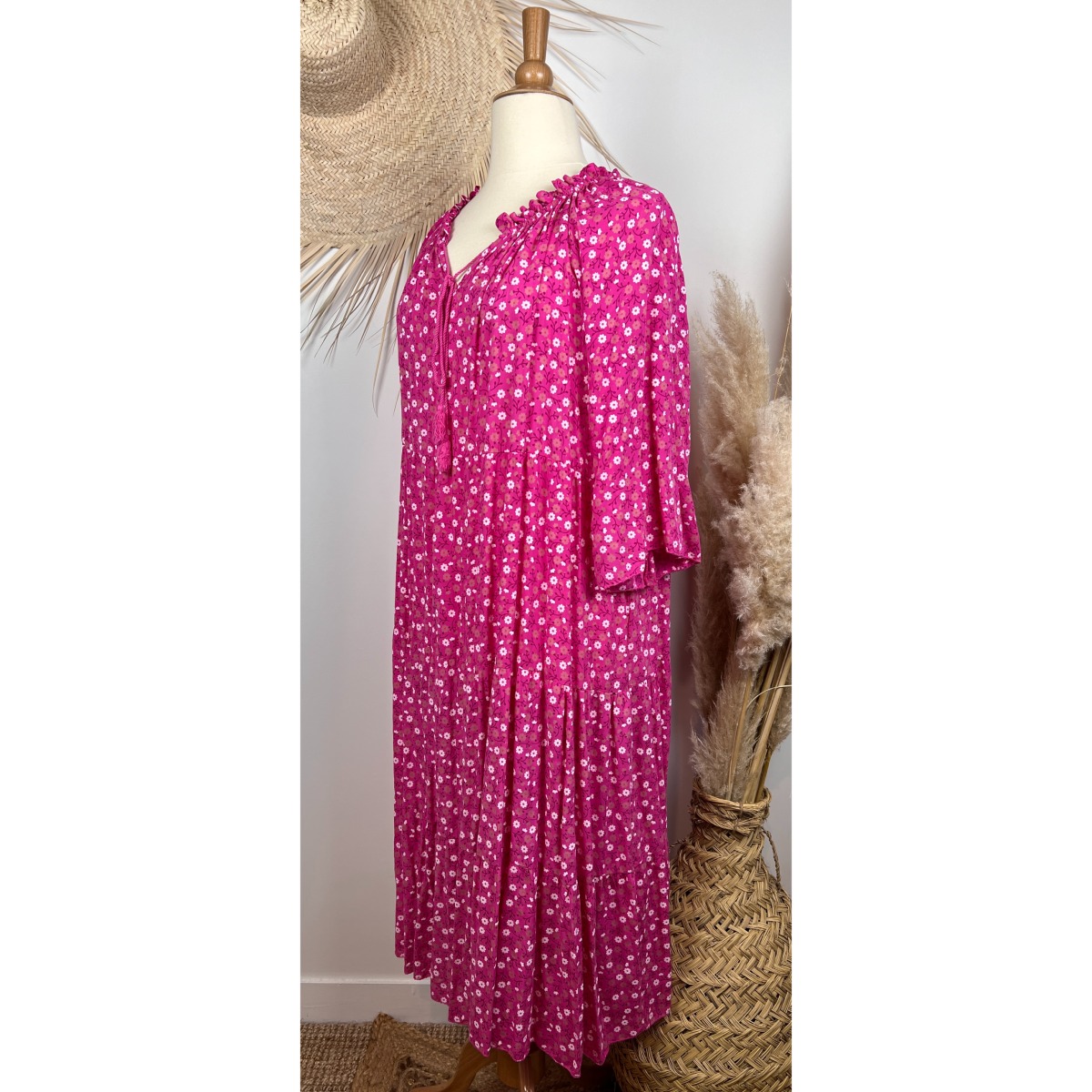 Robe Longue Bohème Col Elastiqué Grande Taille