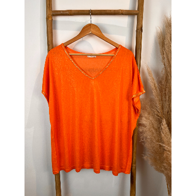 T-shirt col lurex brillant grande taille