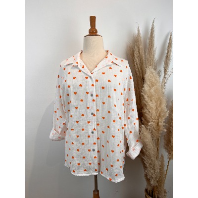 Chemise cœurs en gaze de coton grande taille 46/48