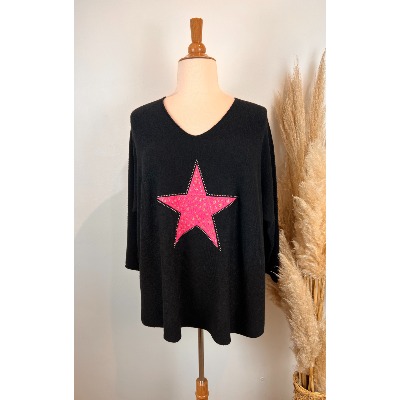 Pull étoile rose pailleté léopard grande taille