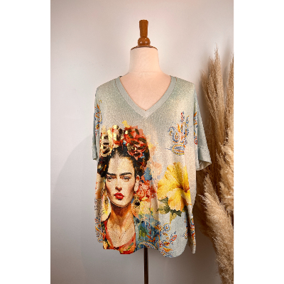 Pull lurex manches courtes Frida hibiscus grande taille