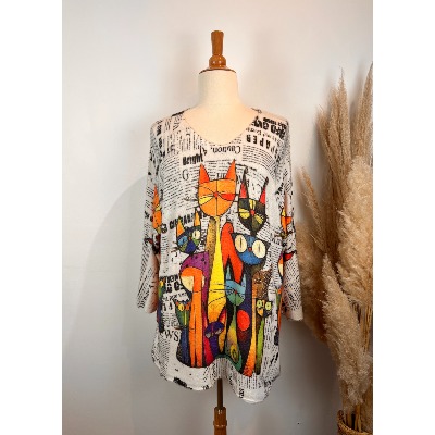Pull maille duveteuse grande taille chats colorés