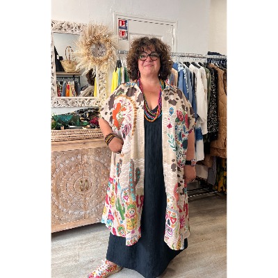 Robe bohème kimono tête de mort cactus grande taille