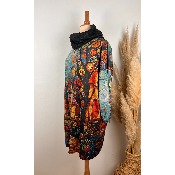 Robe imprimé naïf manoirs + écharpe grande taille