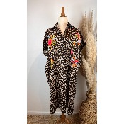 Robe chemise / Kimono léopard brodé "Ibiza" grande taille