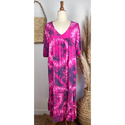 Robe Longue Boho En Gaze De Coton Tie Dye - Taille Unique - Couleurs Blanc, Violet, Bleu
