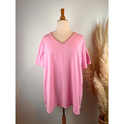 T-shirt coton uni col lurex grande taille