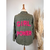 Veste surchemise bohème coton effiloché kaki girl power