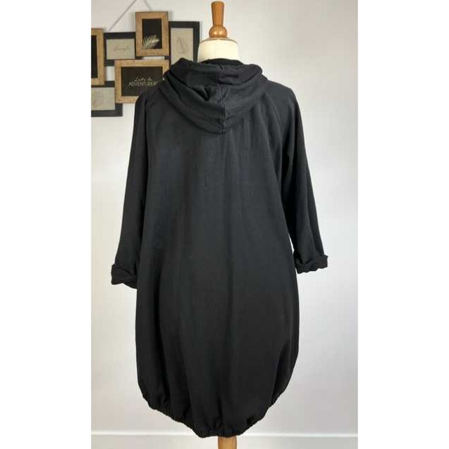 Veste Mi-Longue Femme Noir/Gris/Blanc à Capuche - Taille Large T2 (44-46-48) - Occasion Très Bon État