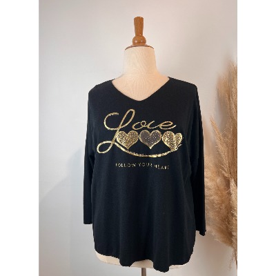 Pull love cœurs strass grande taille 