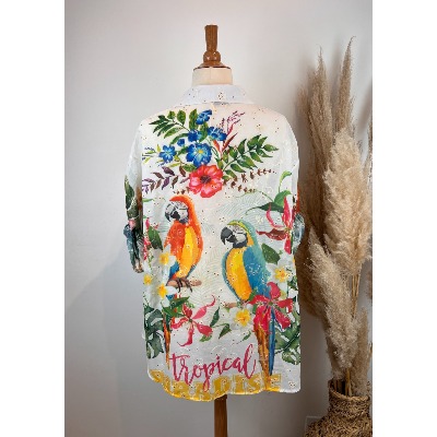Chemise coton légère Perroquets "tropical" grande taille