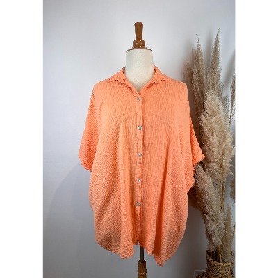 Chemise manches courtes gaze de coton unie grande taille 52/56