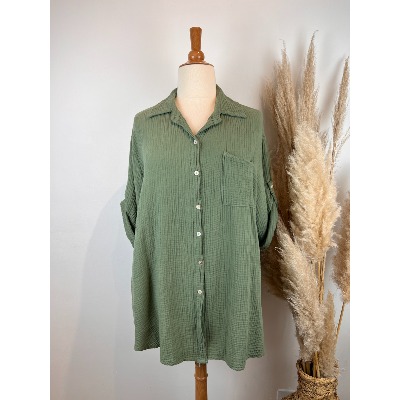 Chemise manches courtes gaze de coton unie grande taille 44 /50
