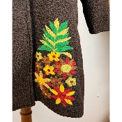 Manteau laine ananas brodé marron chocolat grande taille 