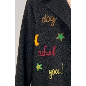 Manteau laine ananas brodé noir grande taille 