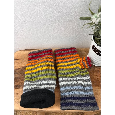 Mitaines laine doublées polaire rayures multicolore