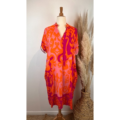 Robe viscose imprimée grande taille fushia / orange  / rose