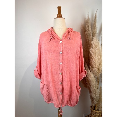 Veste capuche légère lin & coton grande taille