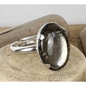 Bague cabochon quartz fumé en argent 925 grande taille