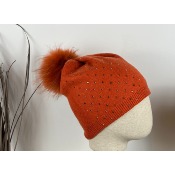 Bonnet strass pompon en marmotte 