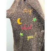 Manteau laine ananas brodé marron chocolat grande taille 