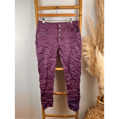 Pantalon jean en similicuir violet froissé karostar 36 au 44