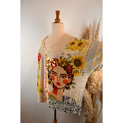 Pull lurex manches courtes visage tournesols grande taille