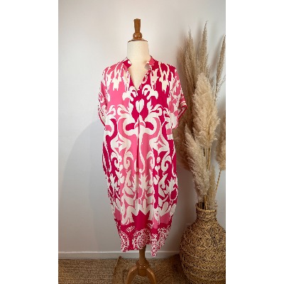 Robe viscose imprimée grande taille fushia / rose