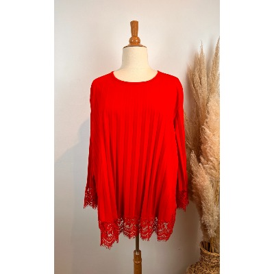 Tunique plissée bas dentelle grande taille 