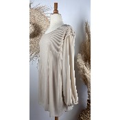 Tunique robe beige en voile pliss grande taille