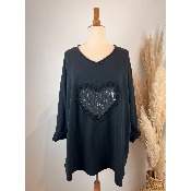 Sweat léger cœur sequins grande taille