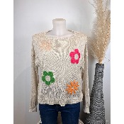 Pull mailles fines fleurs 