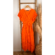 Robe longue coton cache-cœur broderie anglaise grande taille